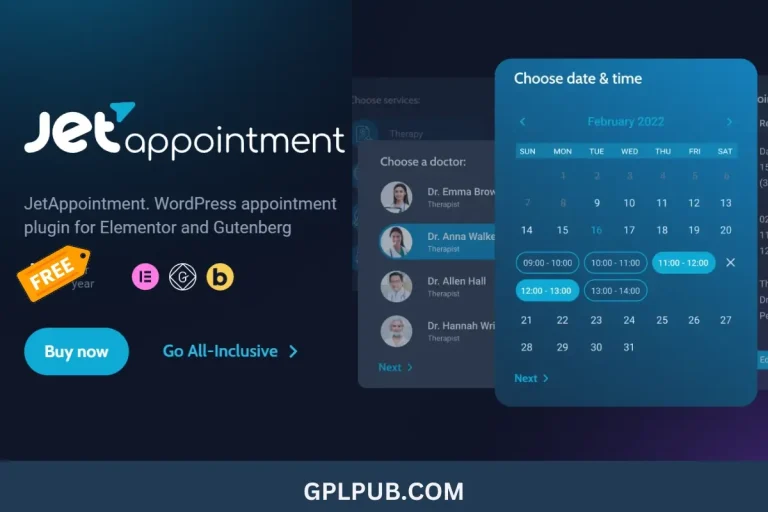 JetAppointment is a Premium WordPress plugin designed for Elementor and Gutenberg. Download JetAppointment GPL Plugin For Free.